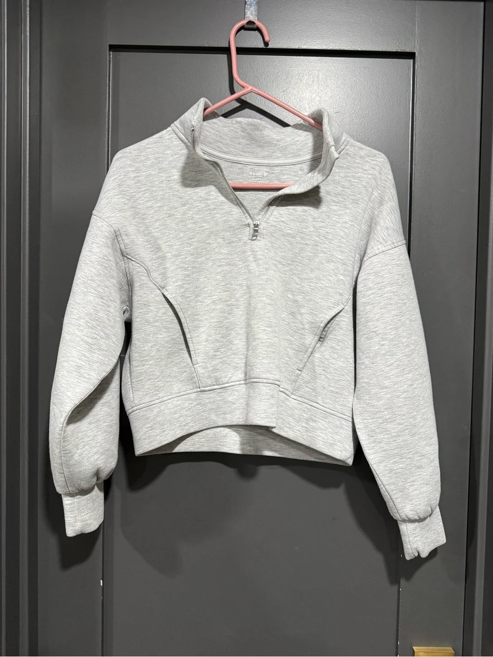 Old Navy Light Gray Cropped Quarter-Zip Sweatshirt